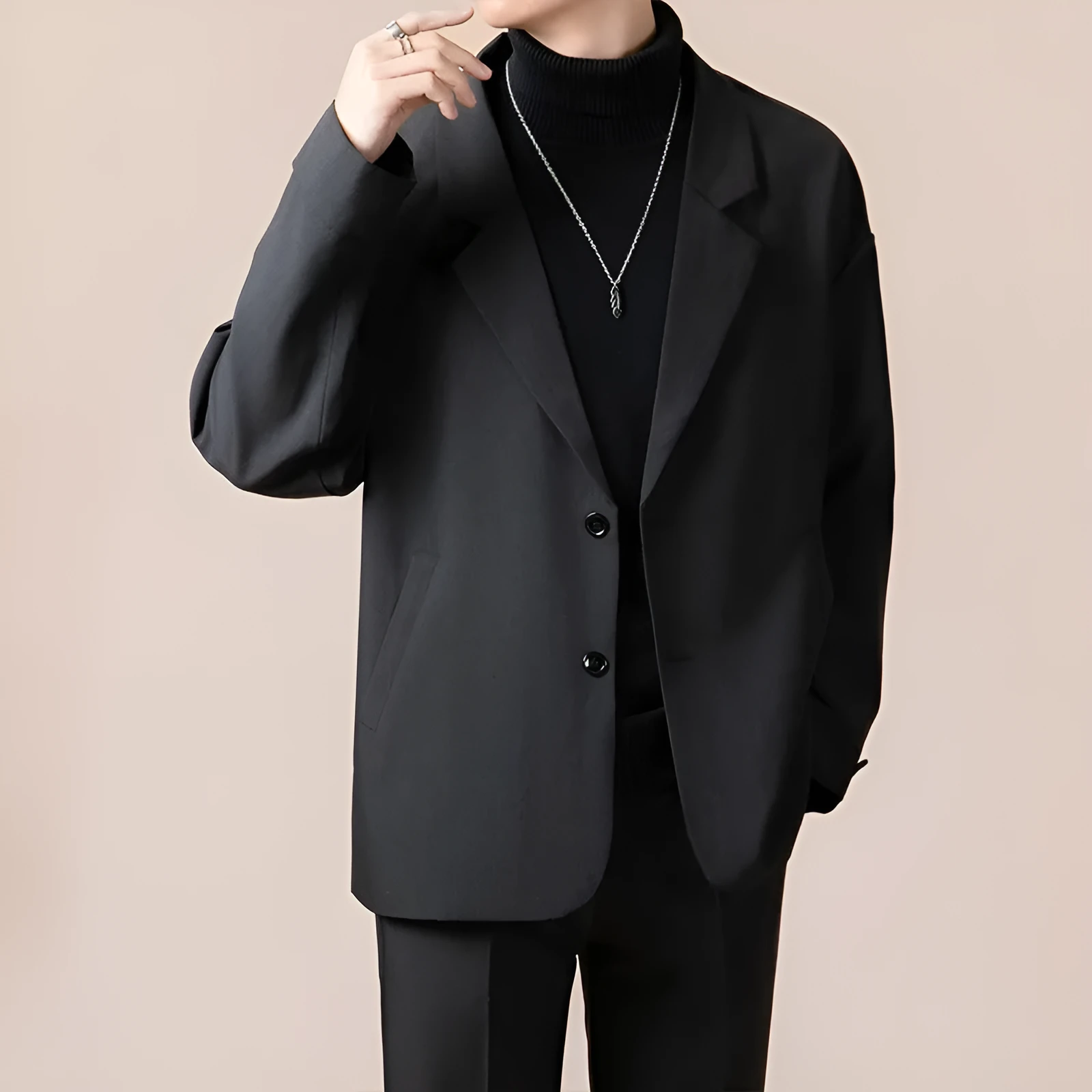 Men's casual loose fit suit jacket in polyester blend available in four colours