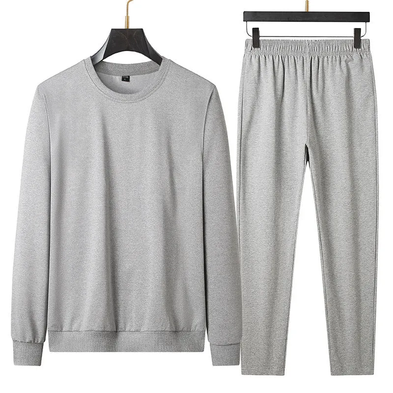 Spring autumn men casual tracksuit set no metal drawstring pockets polyester knit black gray light gray coat and trousers