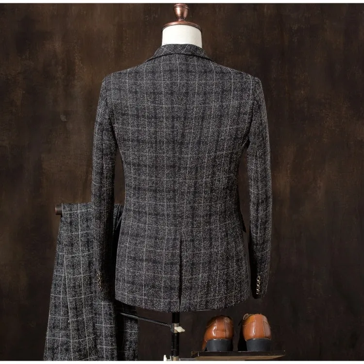 Men's 3-piece suit set with single button placket in acetate fabric, available in four colours