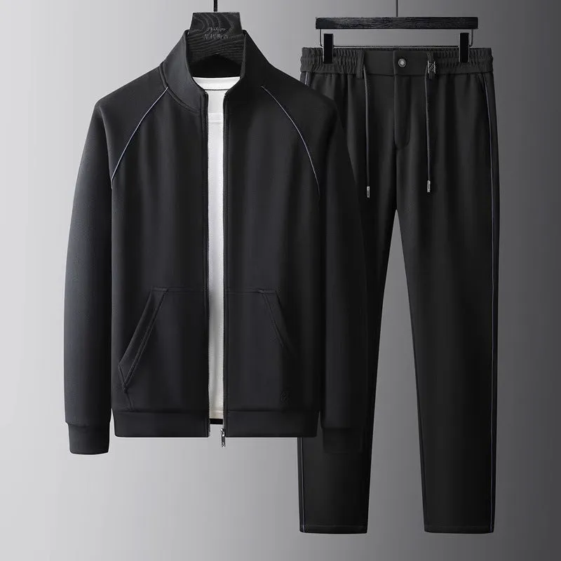Men's slim fit stand collar sports suit jacket and trousers in Vinylon fabric