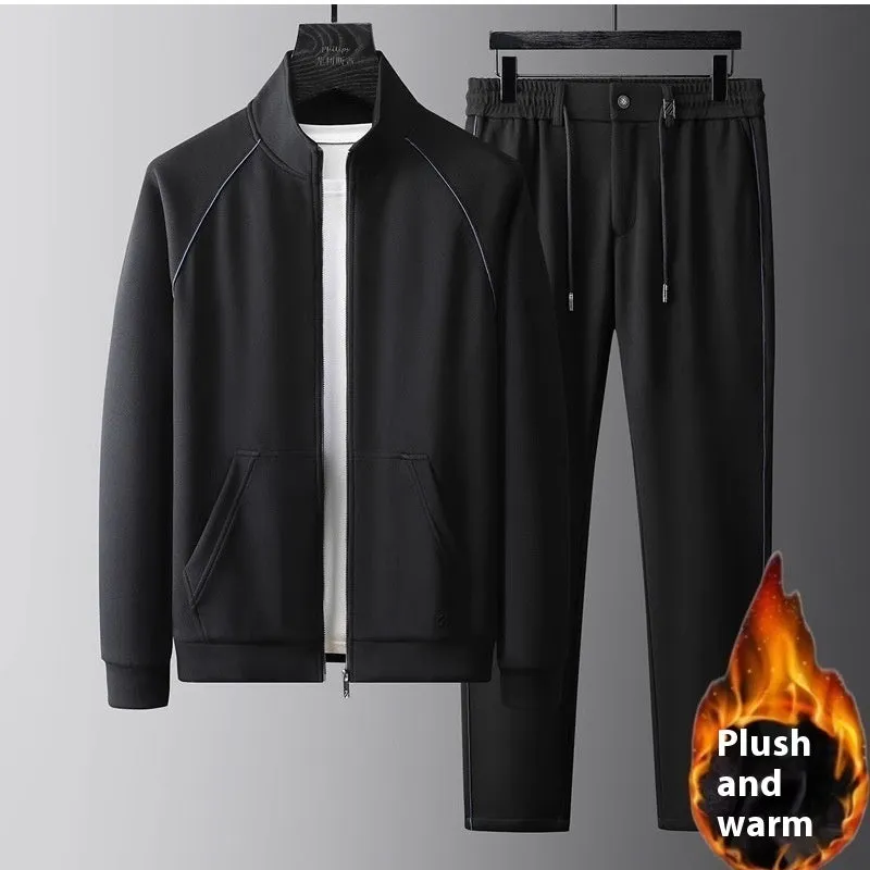 Men's slim fit stand collar sports suit jacket and trousers in Vinylon fabric