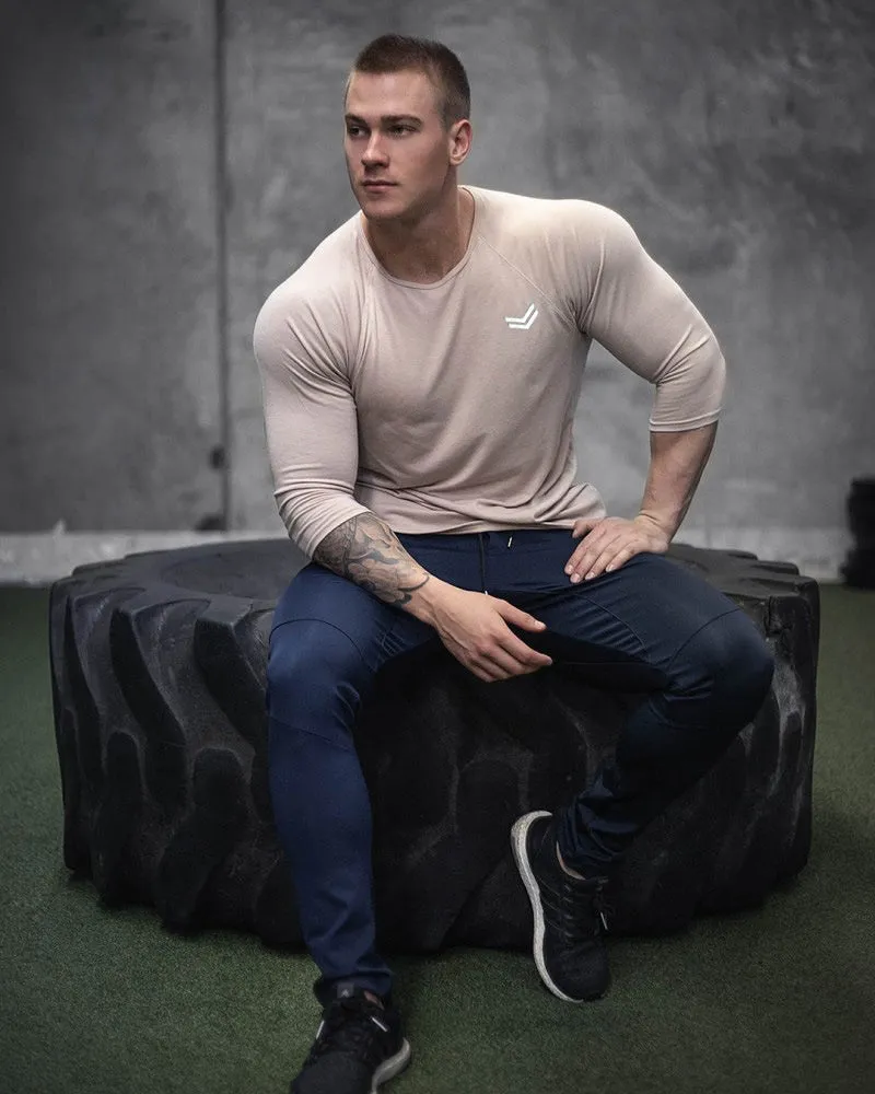 Men's loose quick-dry cotton long-sleeved sports top in plain solid colour, round neck, slim fit, size M to 2XL