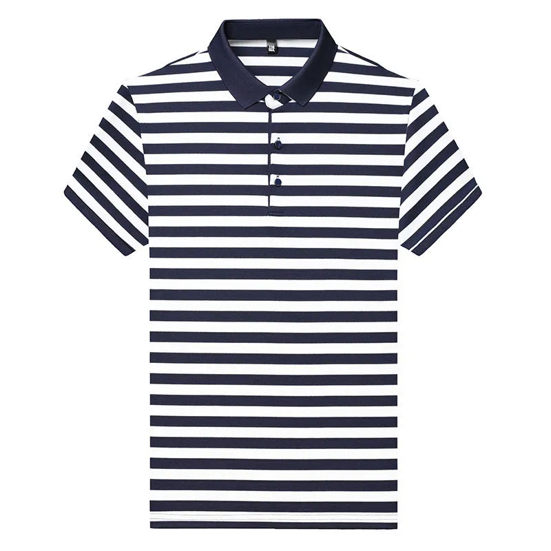 Men's striped short-sleeved pullover t-shirt in blue, straight fit, polyester blend, size M to 4XL