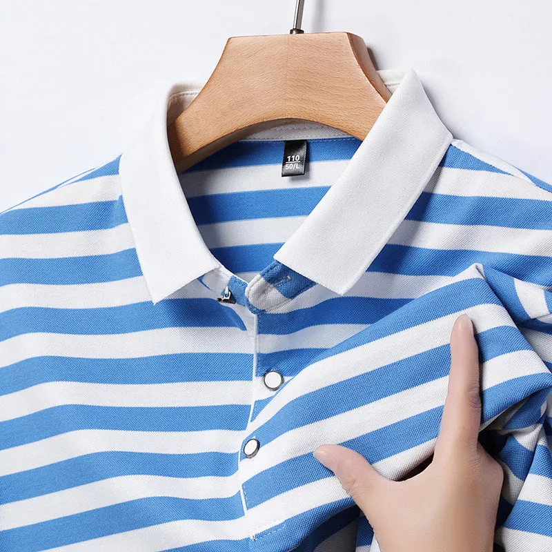 Men's striped short-sleeved pullover t-shirt in blue, straight fit, polyester blend, size M to 4XL