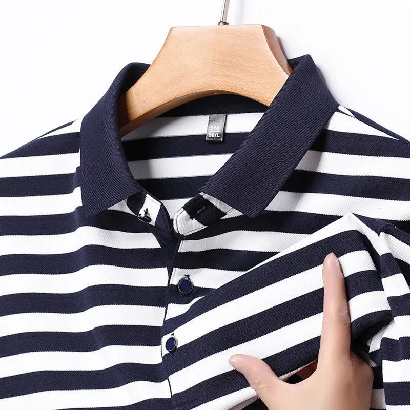 Men's striped short-sleeved pullover t-shirt in blue, straight fit, polyester blend, size M to 4XL