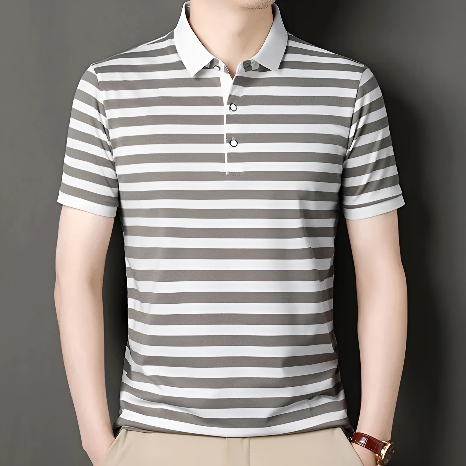Men's striped short-sleeved pullover t-shirt in blue, straight fit, polyester blend, size M to 4XL