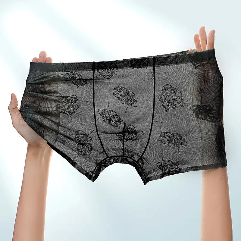 Men's ice silk seamless boxer briefs in mint green, black, light pink, light coffee, cyan, and sky blue