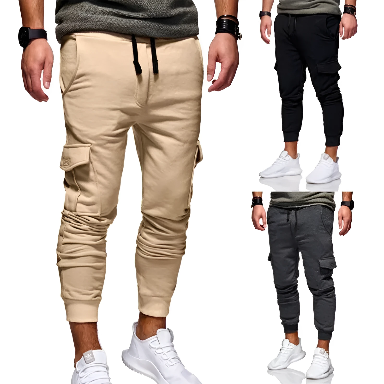 Men sport jogger pants in Army Green, 95.5% polyester with Lycra, stretch fabric, Asian size M to 4XL