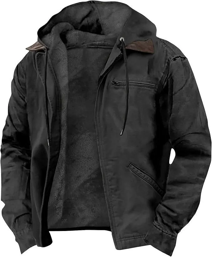 Men's hooded zip cotton-padded jacket with digital print pattern in Type A colour option