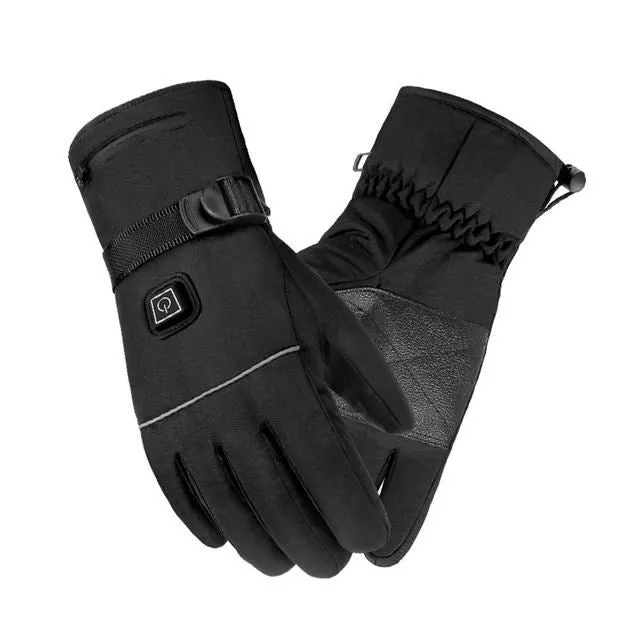 Winter electric heated gloves with touch screen fingers and carbon fibre heating in black nylon and cotton