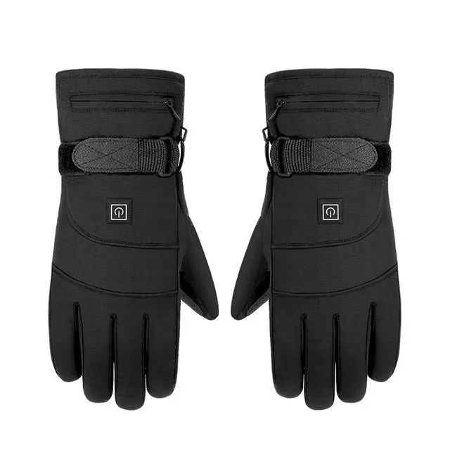 Winter electric heated gloves with touch screen fingers and carbon fibre heating in black nylon and cotton