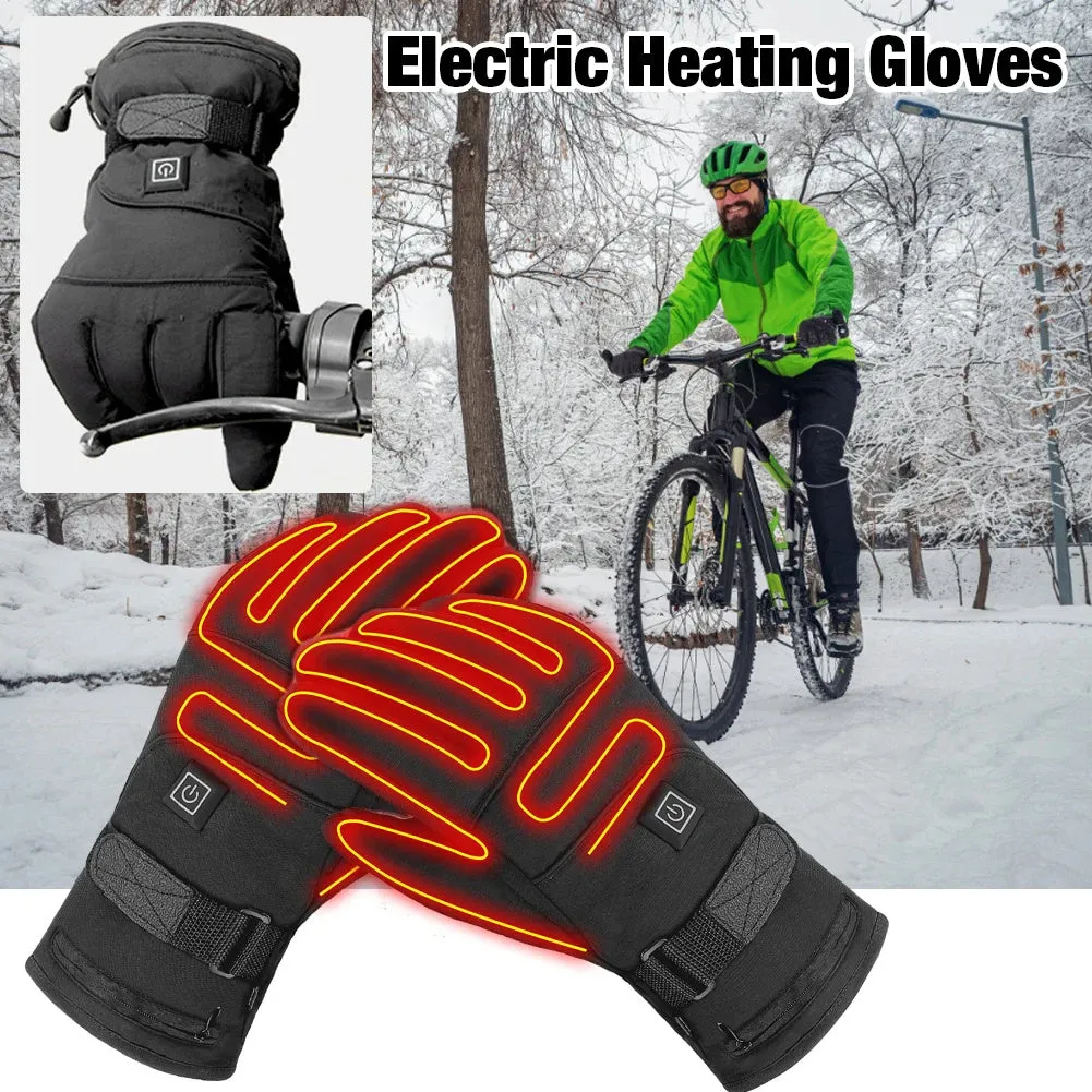 Winter electric heated gloves with touch screen fingers and carbon fibre heating in black nylon and cotton