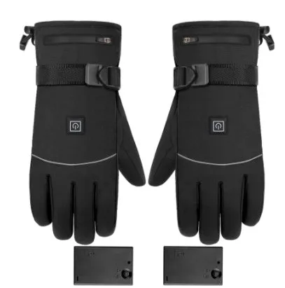 Winter electric heated gloves with touch screen fingers and carbon fibre heating in black nylon and cotton
