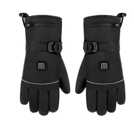 Winter electric heated gloves with touch screen fingers and carbon fibre heating in black nylon and cotton