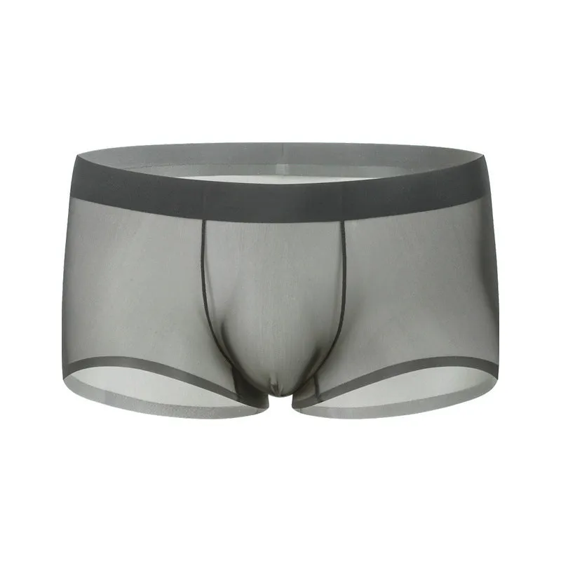 Seamless ice silk boxers for men in black with low waist and thin knit fabric