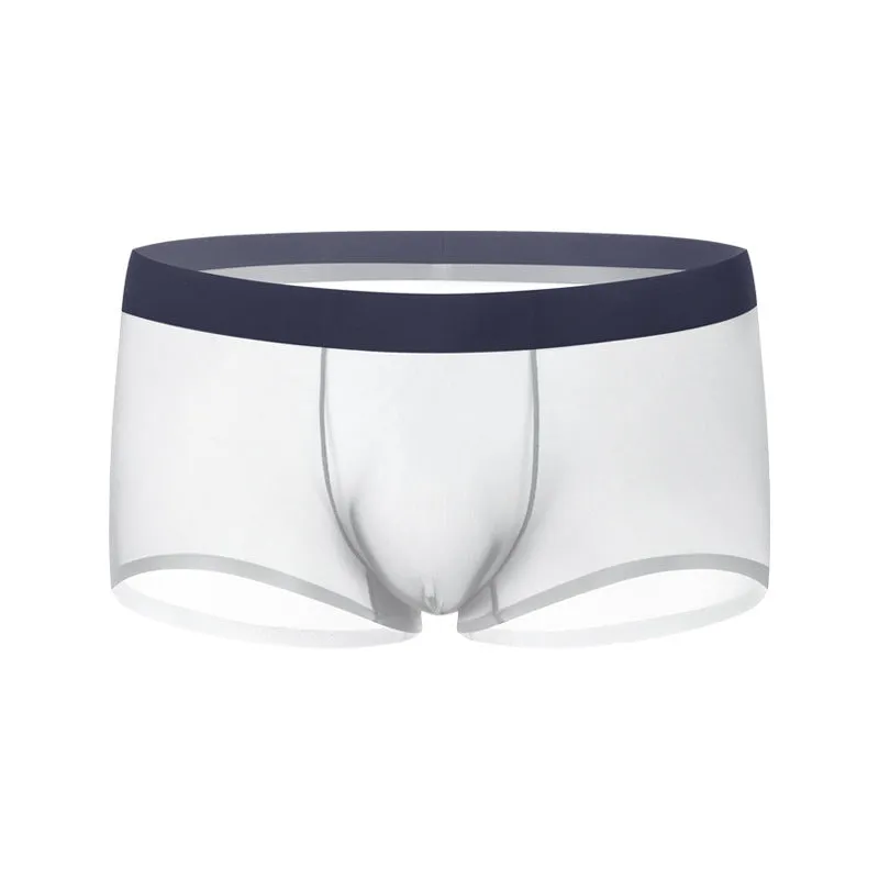 Seamless ice silk boxers for men in black with low waist and thin knit fabric