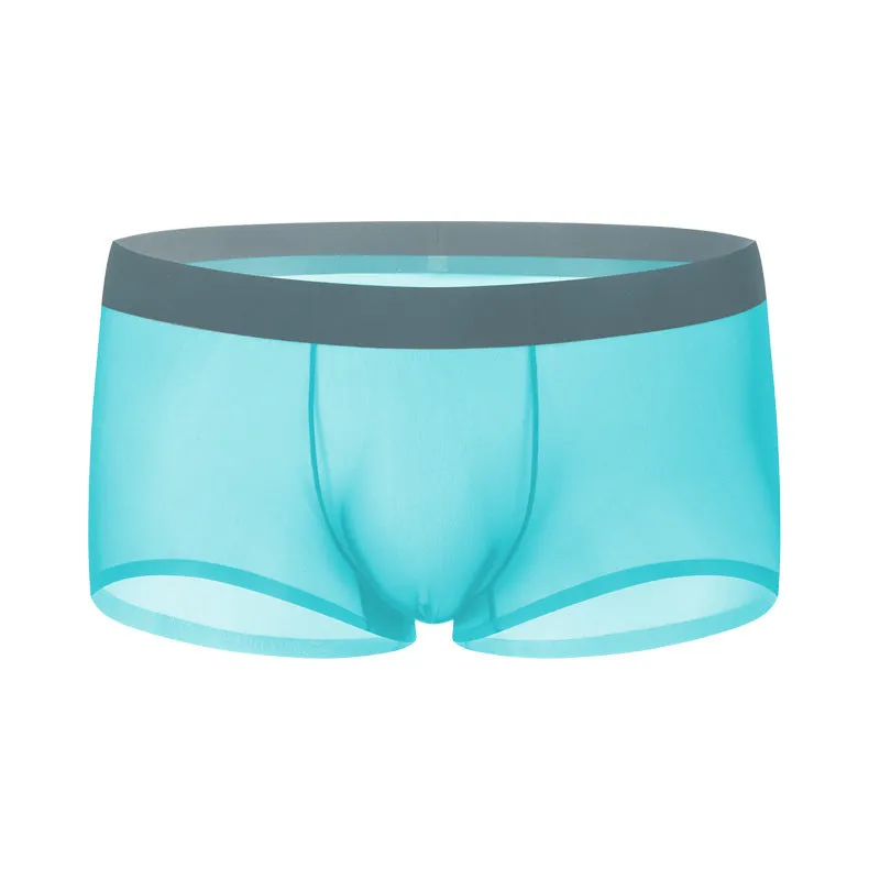 Seamless ice silk boxers for men in black with low waist and thin knit fabric