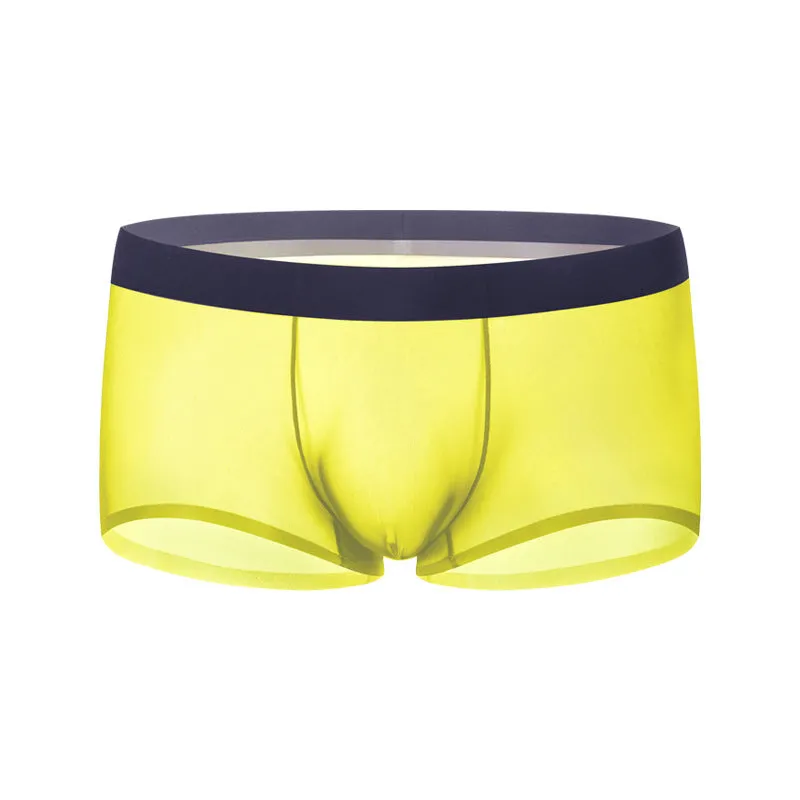 Seamless ice silk boxers for men in black with low waist and thin knit fabric