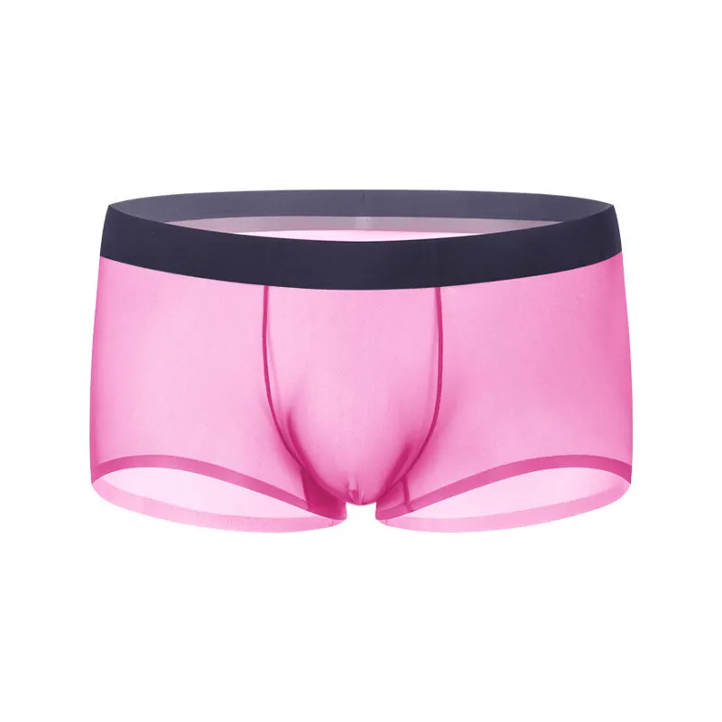 Seamless ice silk boxers for men in black with low waist and thin knit fabric