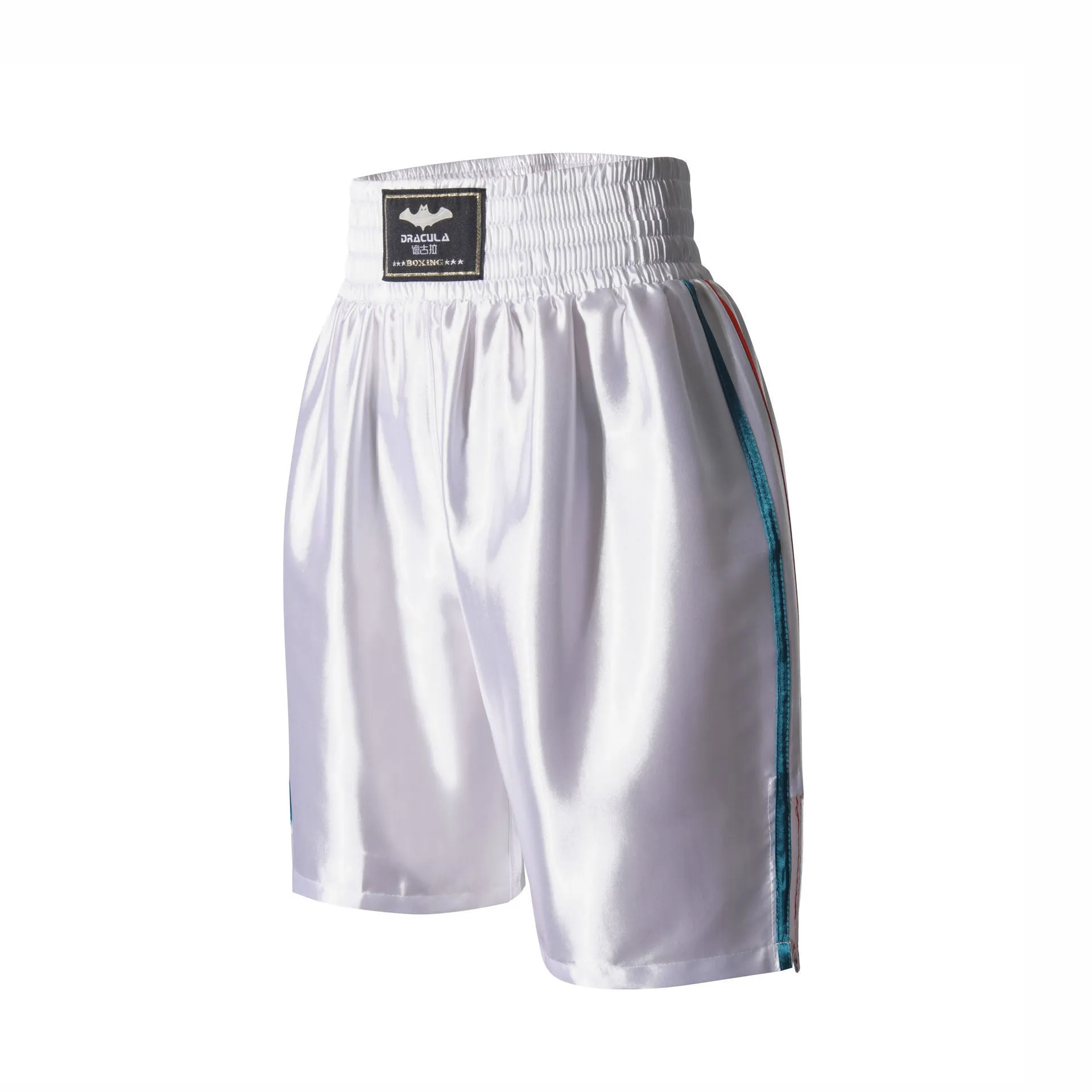 Professional fighting boxing pants in double-layer nylon fabric, available in black red, white red, silver, gold, black gold, sizes XXS to XXL