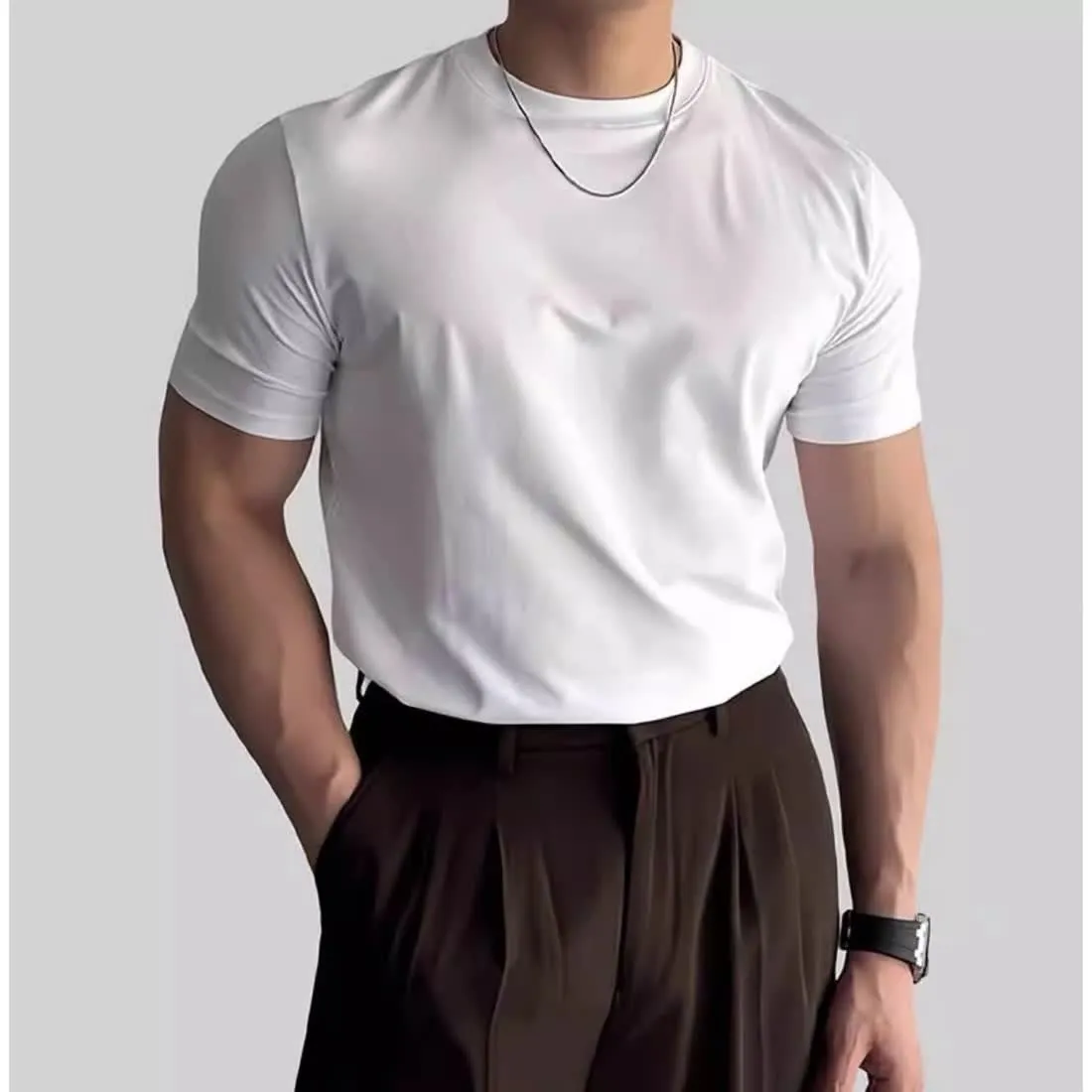 Men's solid colour slim fit polyester short sleeve sports t-shirt in black, front view