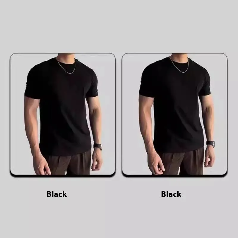 Men's solid colour slim fit polyester short sleeve sports t-shirt in black, front view