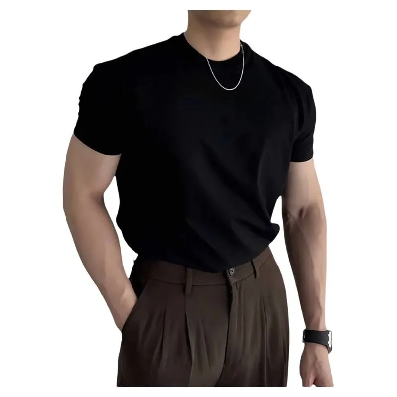 Men's solid colour slim fit polyester short sleeve sports t-shirt in black, front view