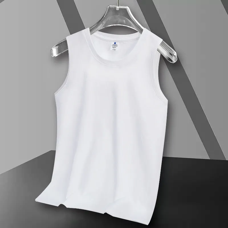 Cotton heavy vest summer sleeveless loose fit solid colour round hem Korean style