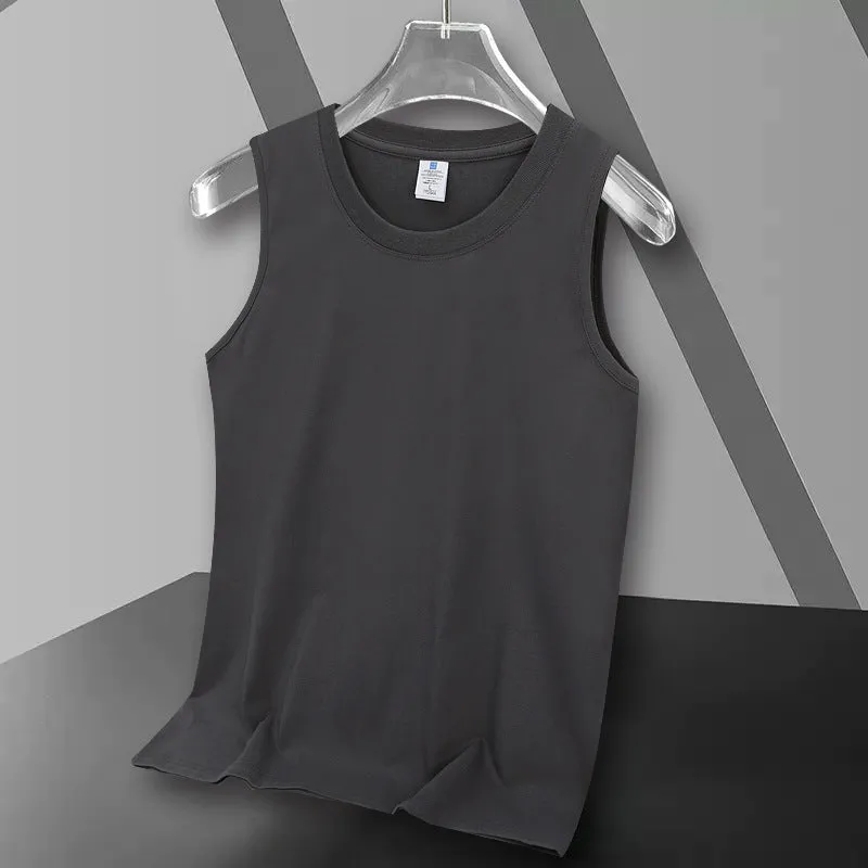 Cotton heavy vest summer sleeveless loose fit solid colour round hem Korean style
