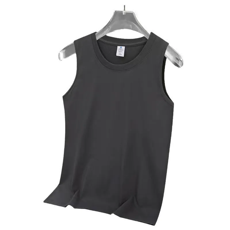 Cotton heavy vest summer sleeveless loose fit solid colour round hem Korean style