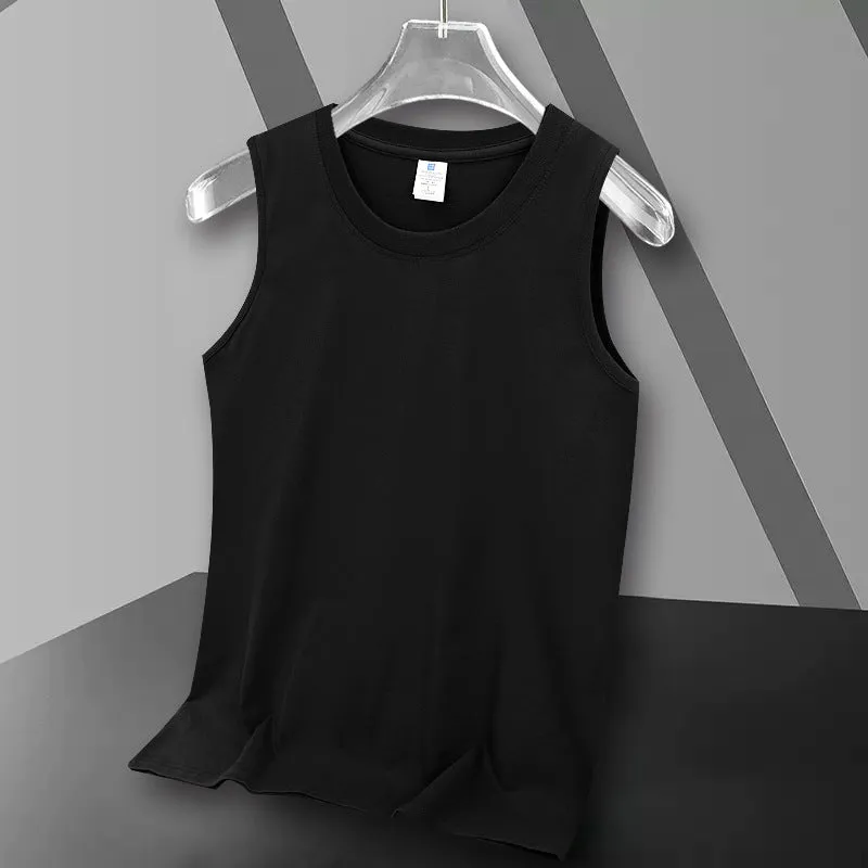 Cotton heavy vest summer sleeveless loose fit solid colour round hem Korean style