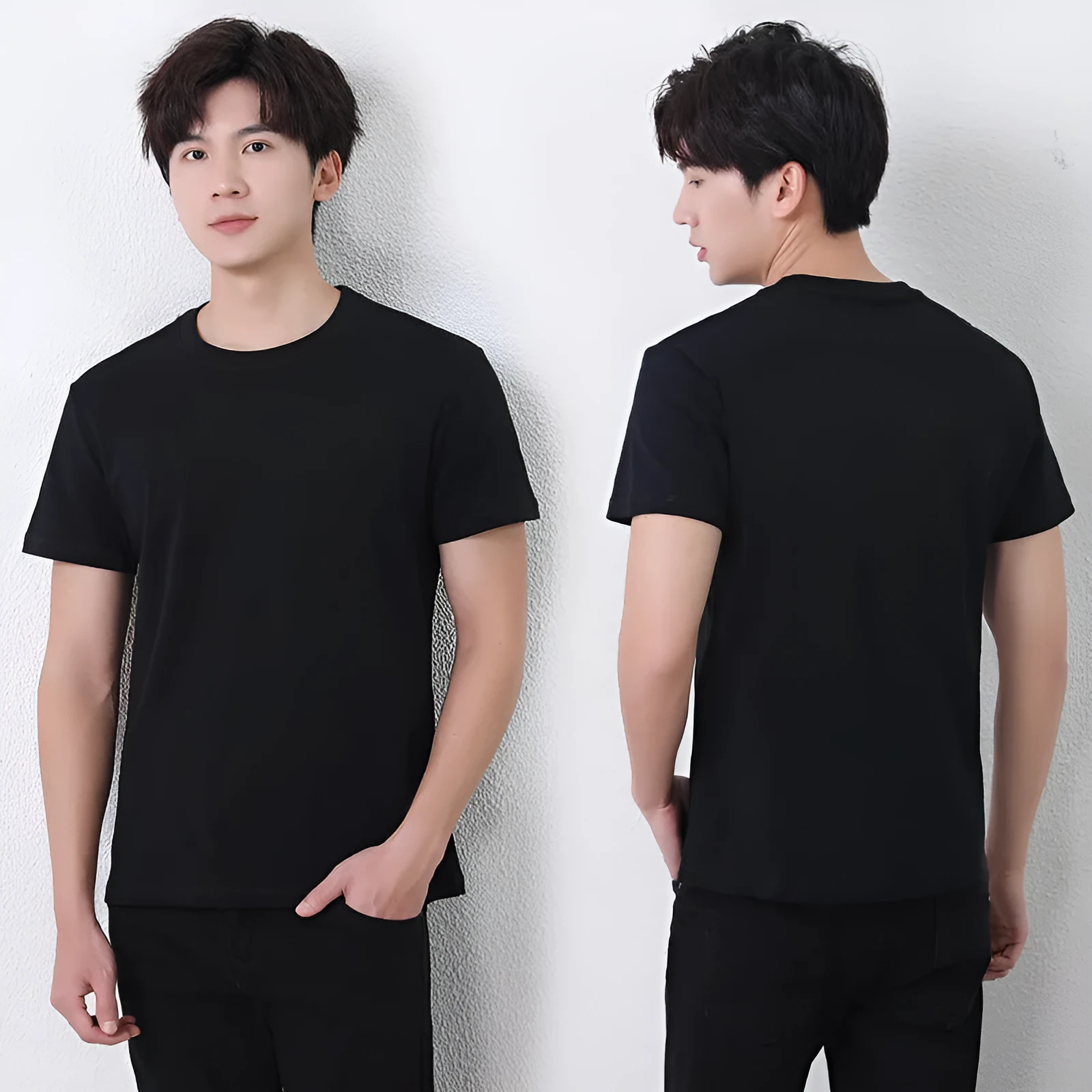 Men's solid colour long-staple cotton short-sleeve t-shirt in black, regular fit pullover style