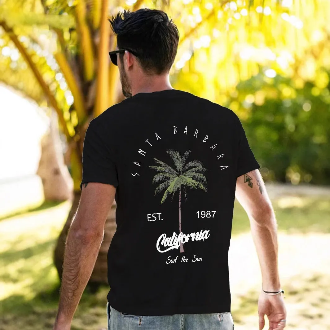Men's white pure cotton loose fit cartoon print short sleeve t-shirt with black contrast pattern, front view