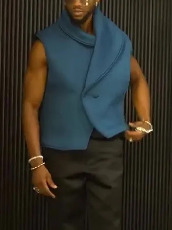 Men's plain polyester irregular collar vest in regular fit, available in sizes S to 2XL