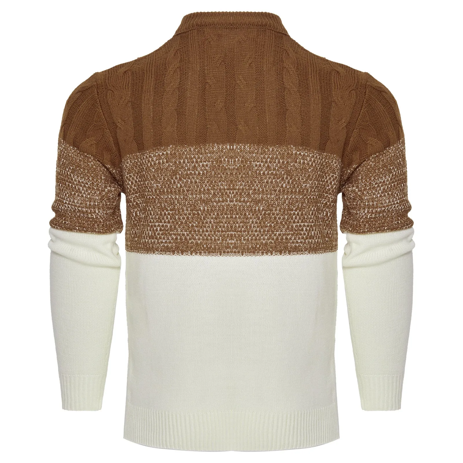 Men's casual colour block long sleeve cable knit pullover sweater in blue, crew neck and textured knit
