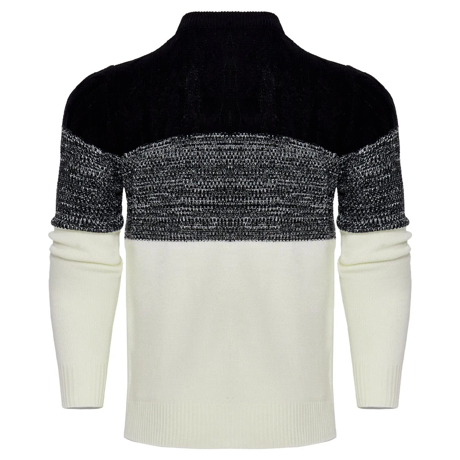 Men's casual colour block long sleeve cable knit pullover sweater in blue, crew neck and textured knit