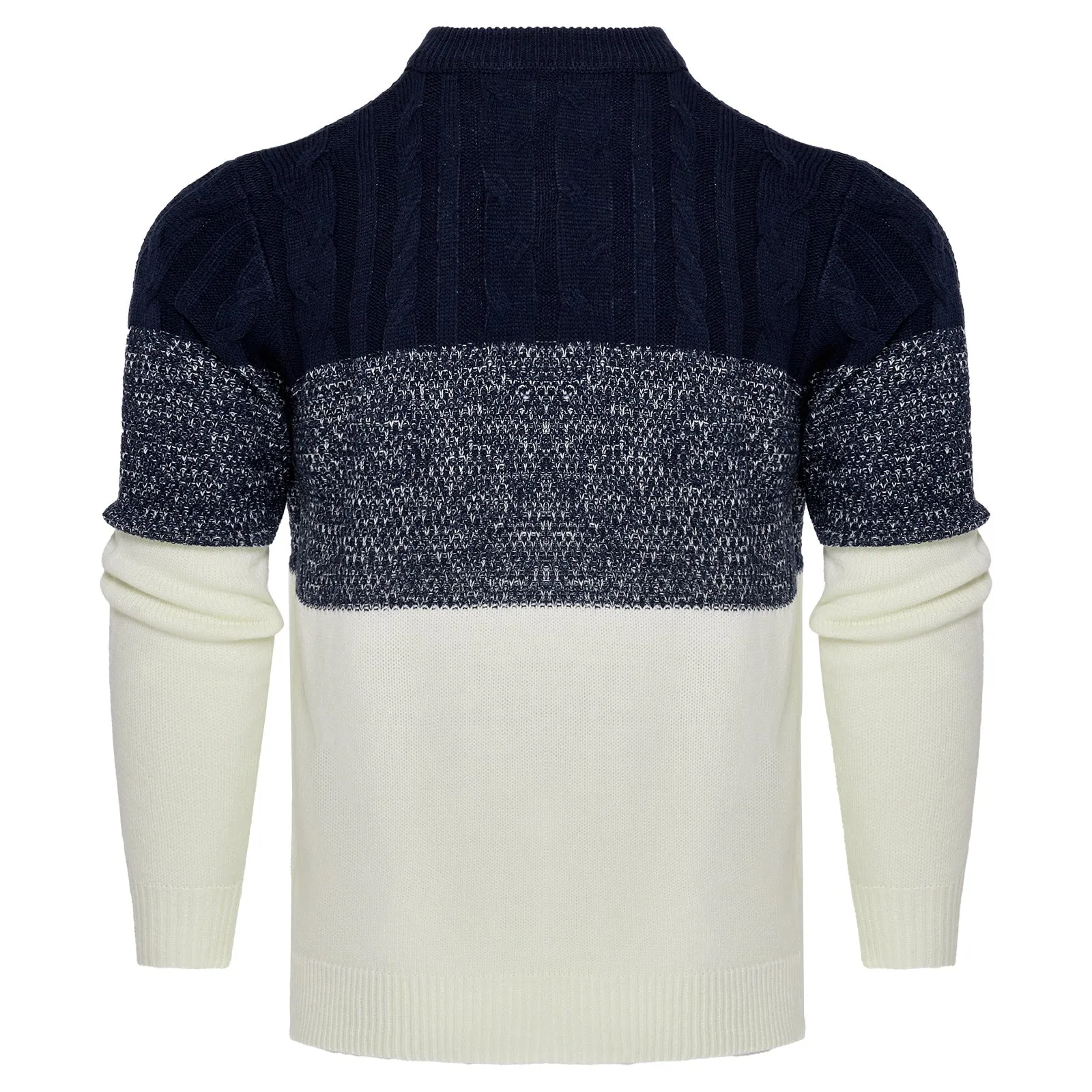 Men's casual colour block long sleeve cable knit pullover sweater in blue, crew neck and textured knit
