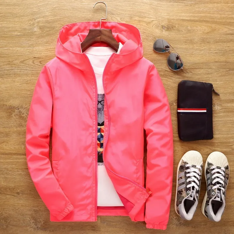 Loose fit men's windbreaker jacket in plain polyester with zip front and lapel collar, available in multiple plus sizes up to 7XL