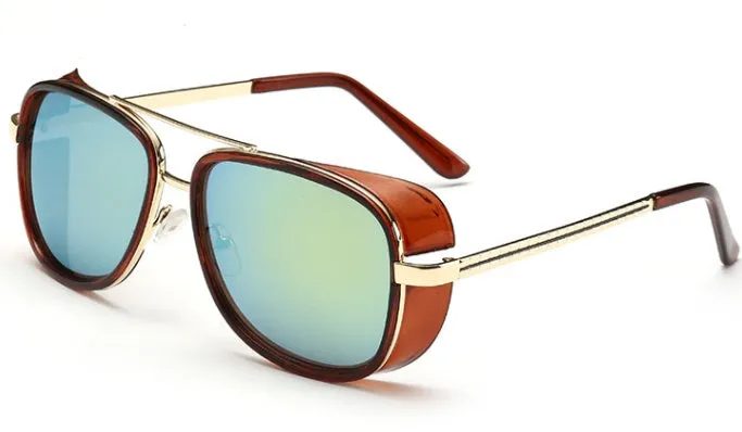 Retro windshield sunglasses with metal plastic frame in black blue colour