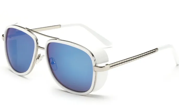 Retro windshield sunglasses with metal plastic frame in black blue colour
