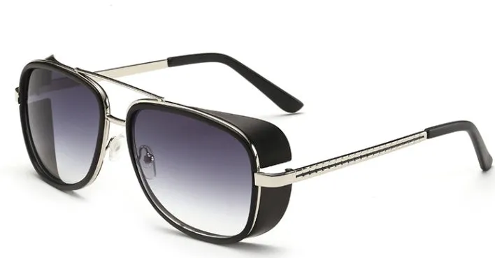 Retro windshield sunglasses with metal plastic frame in black blue colour