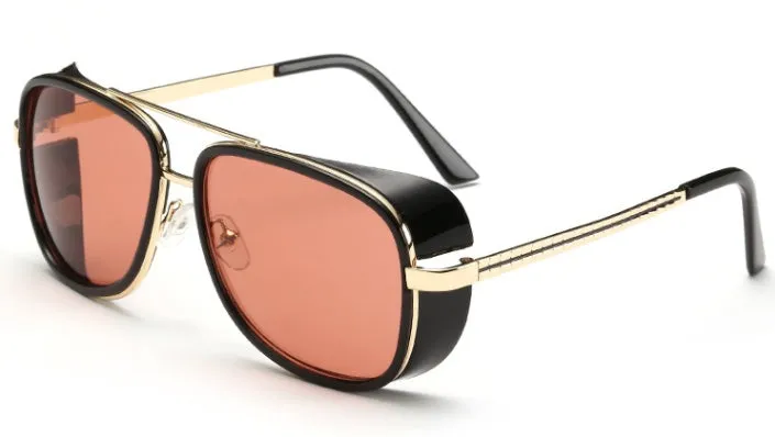Retro windshield sunglasses with metal plastic frame in black blue colour