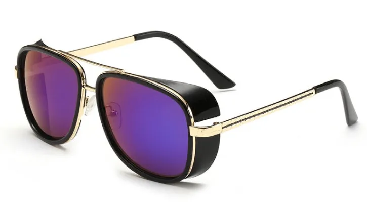 Retro windshield sunglasses with metal plastic frame in black blue colour
