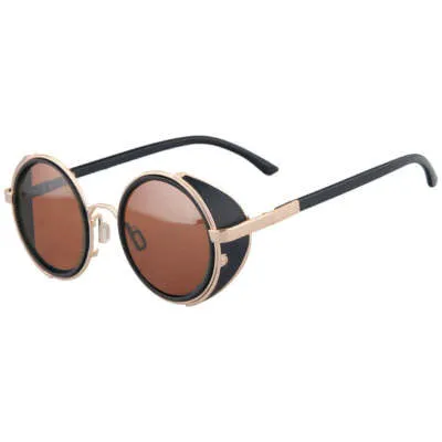 Retro windshield sunglasses with metal plastic frame in black blue colour