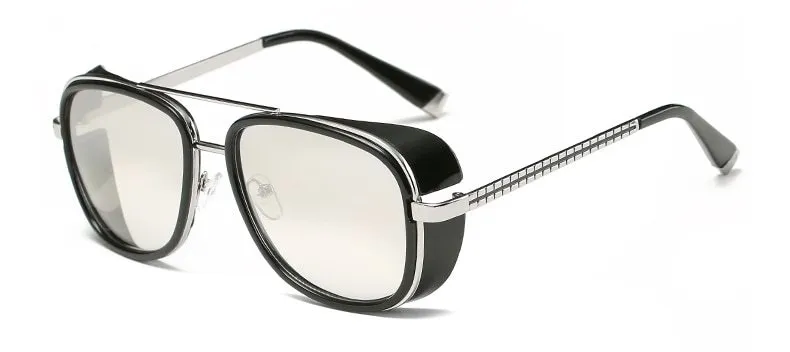 Retro windshield sunglasses with metal plastic frame in black blue colour