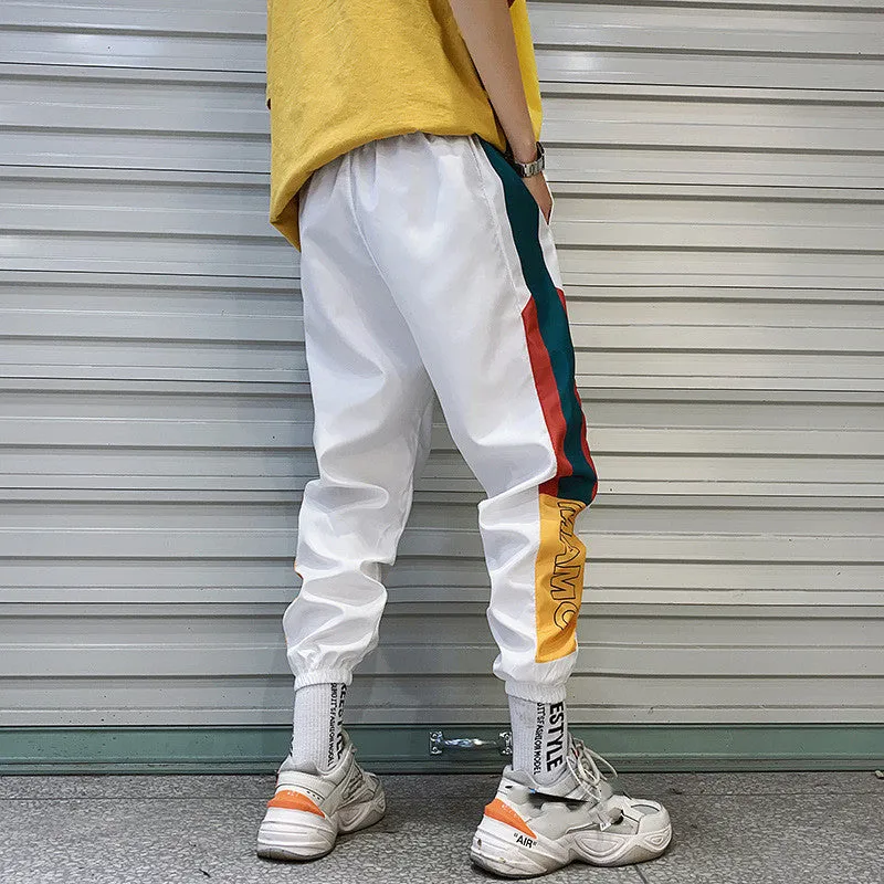 Summer men's Korean loose casual polyester sweatpants in black with elastic drawstring waist