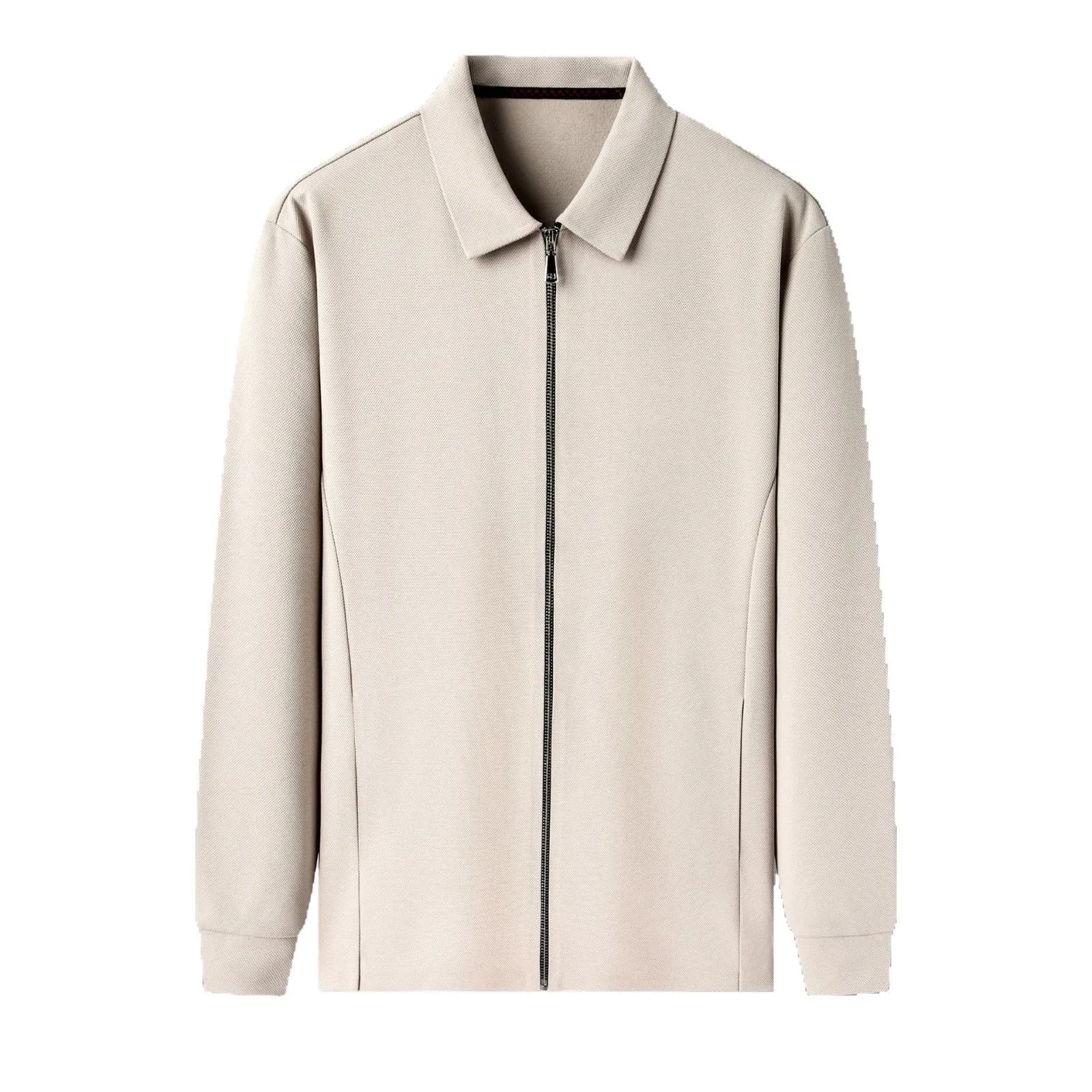 Men's apricot polyester casual business jacket with straight hem and long sleeves