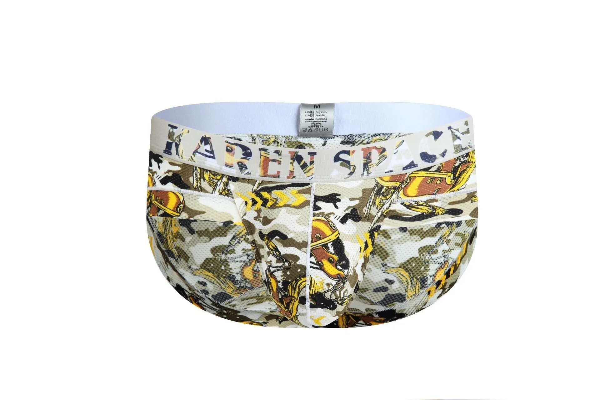 Men's Ice Silk mesh thong in printed colour, low waist breathable sports underwear, knitted nylon