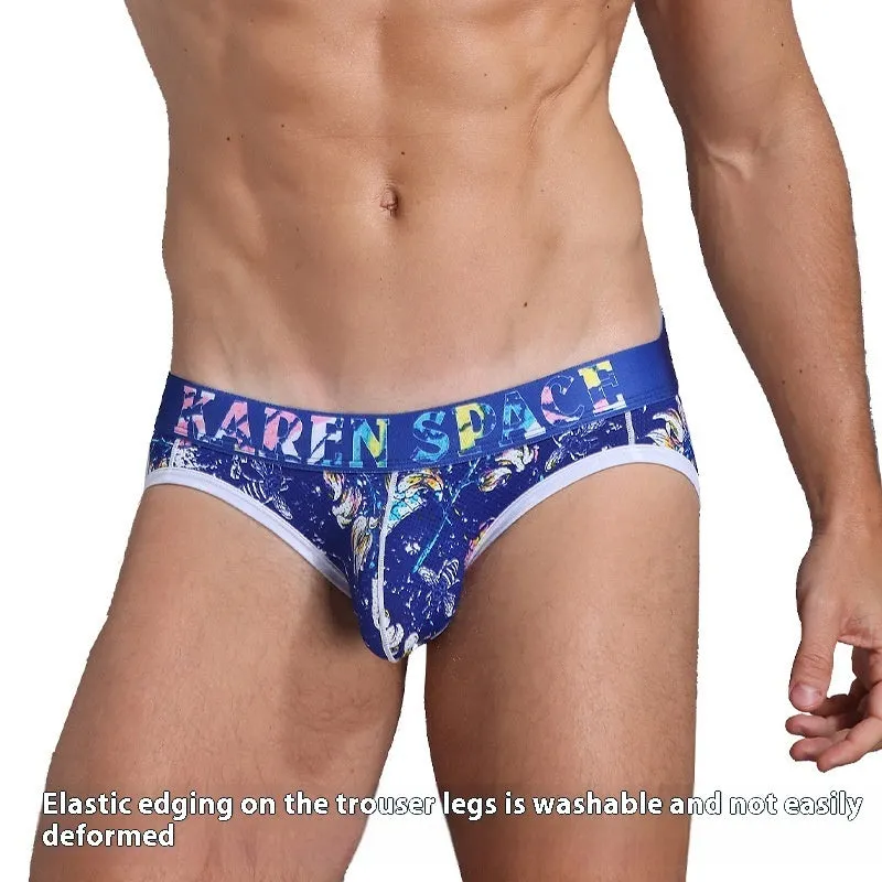 Men's Ice Silk mesh thong in printed colour, low waist breathable sports underwear, knitted nylon
