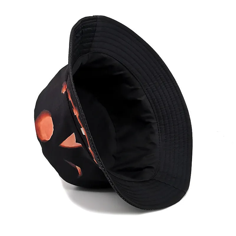 Creative cartoon pumpkin grimace printed polyester fisherman hat with flat top crown size M 56-58cm